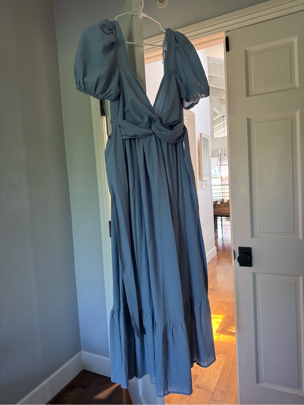 Astr Blue Puff-Sleeve Maxi Dress with Twist Front